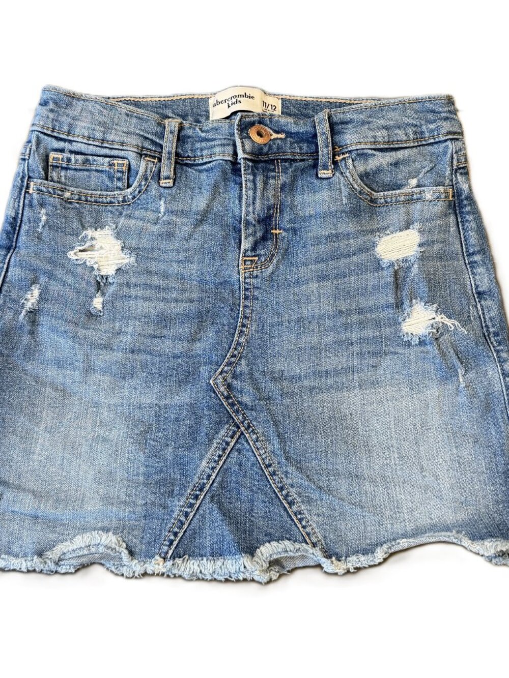 Abercrombie Kids Girls Medium Wash Cut Off Denim Skirt Size 11/12